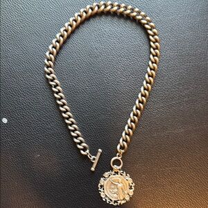 French Kande silver Chain Necklace with Medallion Pendant